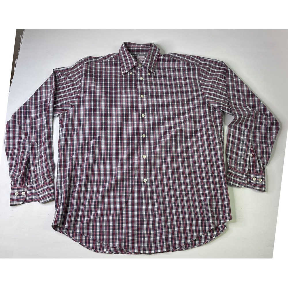 Brooks Brothers Mens Shirt Plaid Button Down 346 Large Red White Blue Preppy